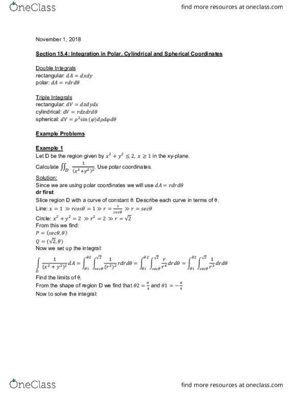 01:640:251 Lecture Notes - Lecture 17: Spherical Coordinate System cover image