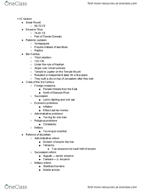 MIDEAST 207 Lecture Notes - Lecture 16: Flavian Dynasty, Rabbinic Judaism, Danube thumbnail