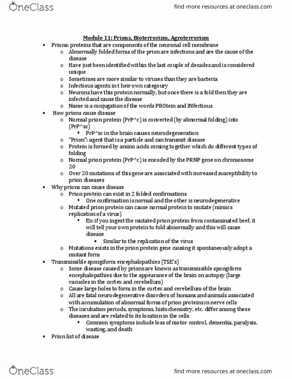 PHC 4031 Lecture Notes - Lecture 11: Transmissible Spongiform Encephalopathy, Prnp, Immunohistochemistry thumbnail