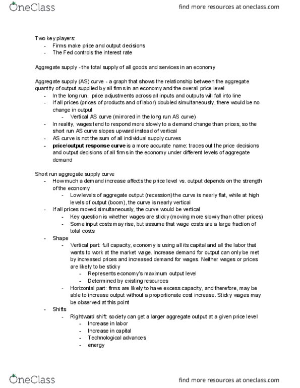 01:220:103 Chapter Notes - Chapter 11: Price Level, Aggregate Supply, Aggregate Demand thumbnail