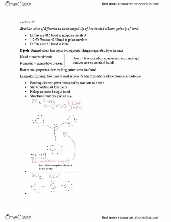 CHE 106 Lecture Notes - Lecture 30: Lone Pair, Octet Rule, Nonmetal cover image