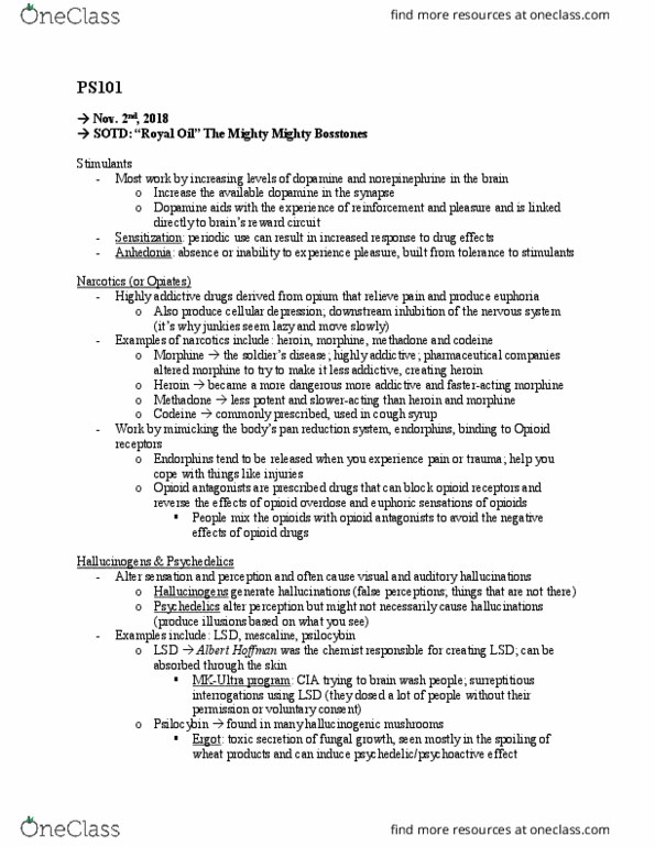 CAS PS 101 Lecture Notes - Lecture 20: The Mighty Mighty Bosstones, Opioid Overdose, Psilocybin thumbnail