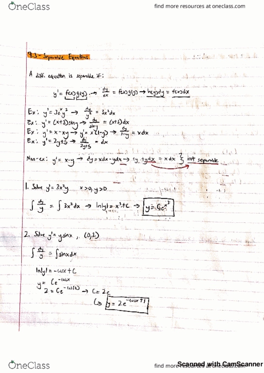 M 408D Lecture 9: 9.3 (Separable Equations) thumbnail