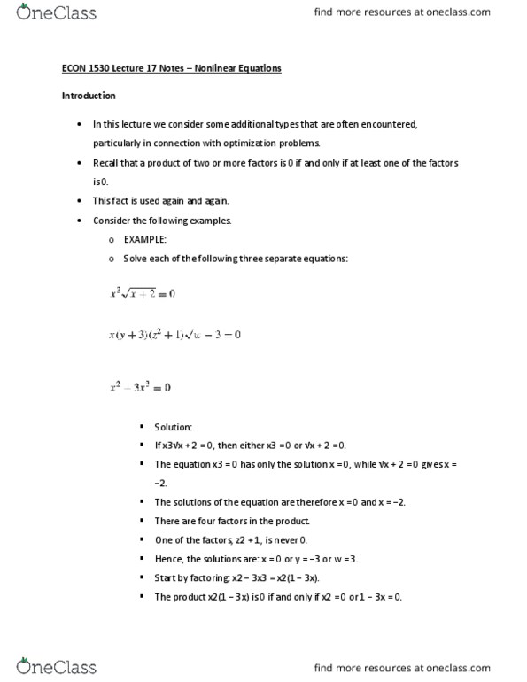 ECON 1530 Lecture Notes - Lecture 17: Quadratic Equation, Summation thumbnail