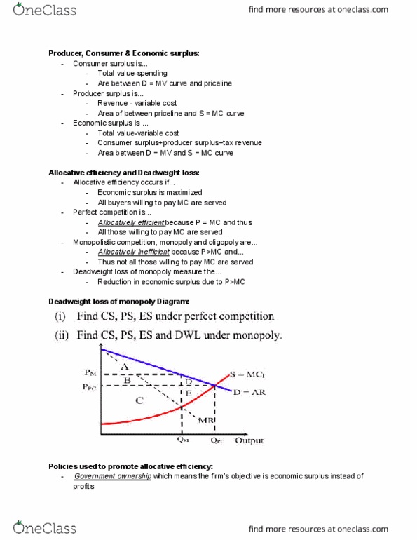 EC120 Lecture Notes - Lecture 16: Deadweight Loss, Economic Surplus, Allocative Efficiency thumbnail