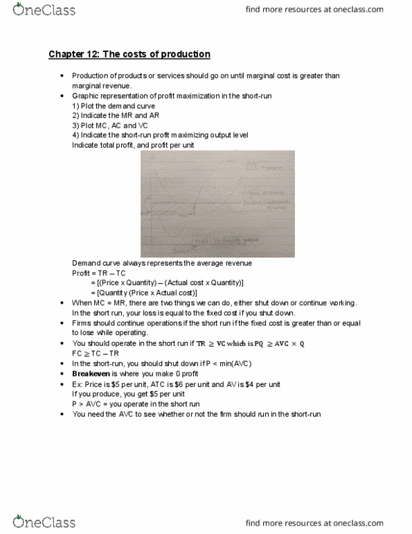 ECO100Y5 Lecture Notes - Lecture 9: Profit Maximization, Marginal Revenue, Marginal Cost thumbnail