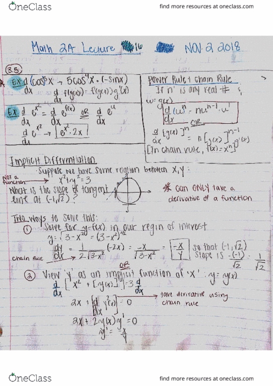 MATH 2A Lecture Notes - Lecture 16: Implicit Function cover image