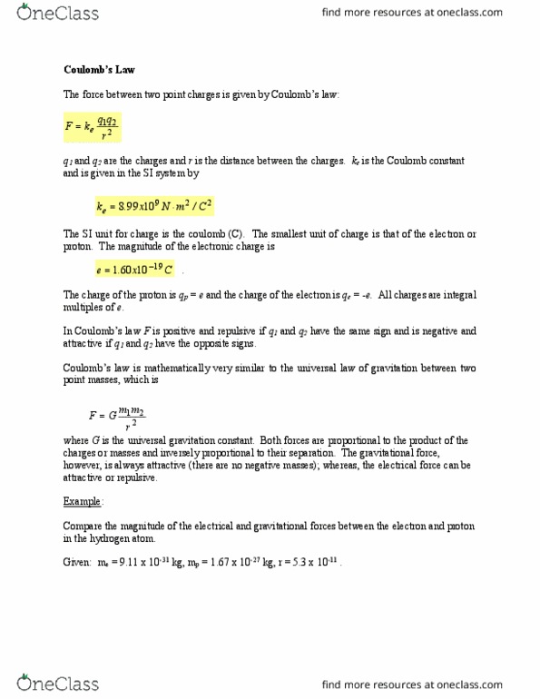 PH 102 Lecture Notes - Lecture 2: Gravitational Constant, Electric Field, Test Particle thumbnail
