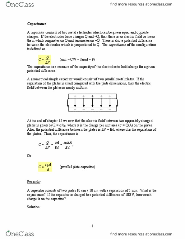 PH 102 Lecture Notes - Lecture 6: Capacitor, Farad, Electric Field thumbnail