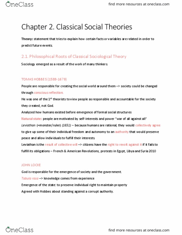 SOCA03Y3 Chapter Notes - Chapter 2: Tabula Rasa, Social Fact, Philosophes thumbnail