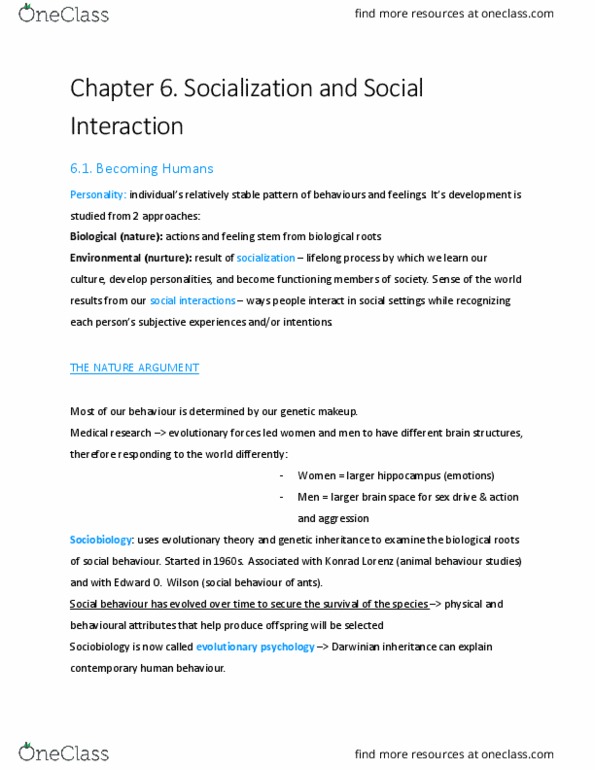 SOCA03Y3 Chapter Notes - Chapter 6: Konrad Lorenz, Sociobiology, Libido thumbnail