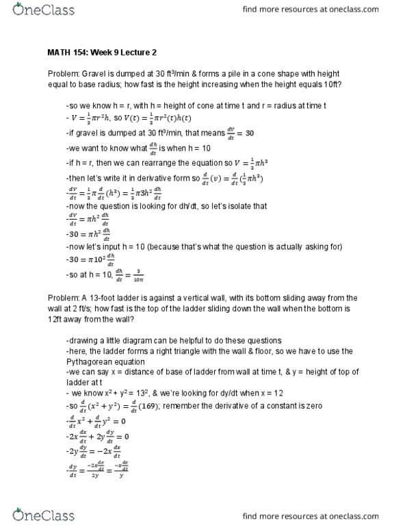 MATH 154 Lecture 25: Related rates problems cover image