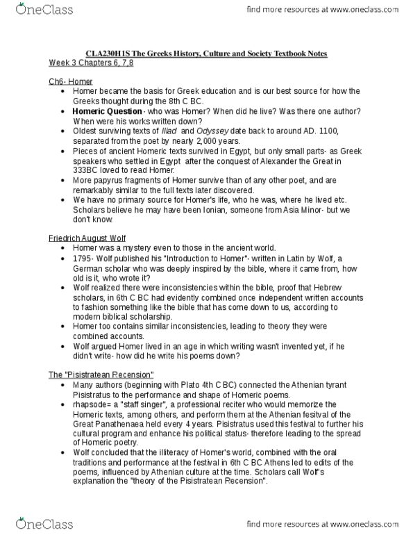 CLA230H1 Lecture 3: CLA230- Week 3 Readings- Ch 6 +7+8.docx thumbnail