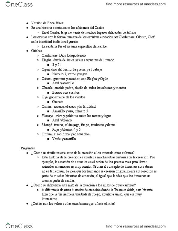 SPAN 301 Chapter Notes - Chapter Unknown: Eshu, El Sistema, Olodumare thumbnail