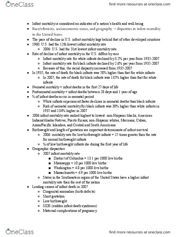 WWS 403 Chapter Notes - Chapter 1: Congenital Disorder, Birth Weight thumbnail