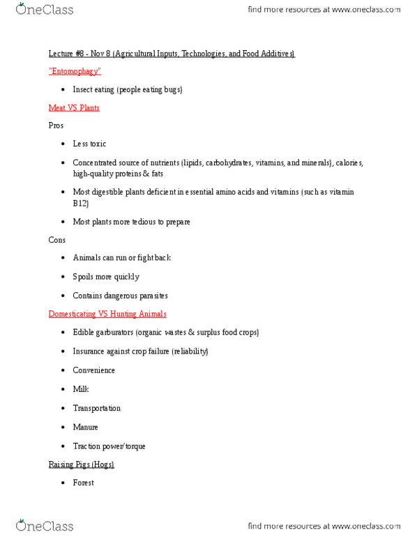 GGR287H5 Lecture Notes - Lecture 8: Omnivore, Monogastric, Entomophagy thumbnail