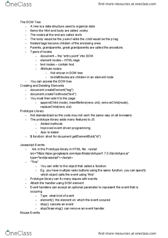 EECS 1012 Lecture Notes - Lecture 7: Javascript, Mouseover thumbnail