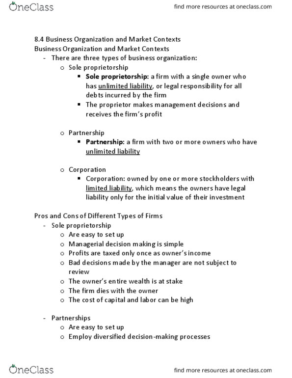 ECON101 Lecture Notes - Lecture 8: Sole Proprietorship thumbnail