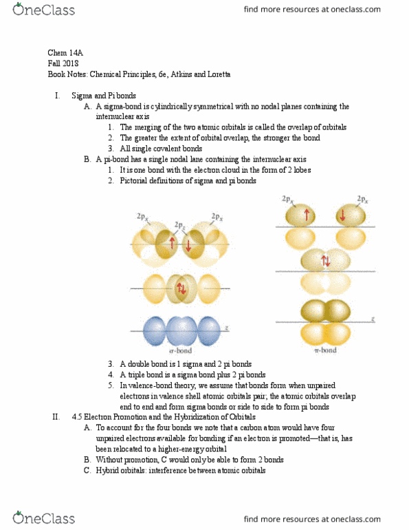 CHEM 14A Chapter Notes - Chapter 4.4-4.7: Sigma Bond, Orbital Hybridisation, Valence Electron thumbnail