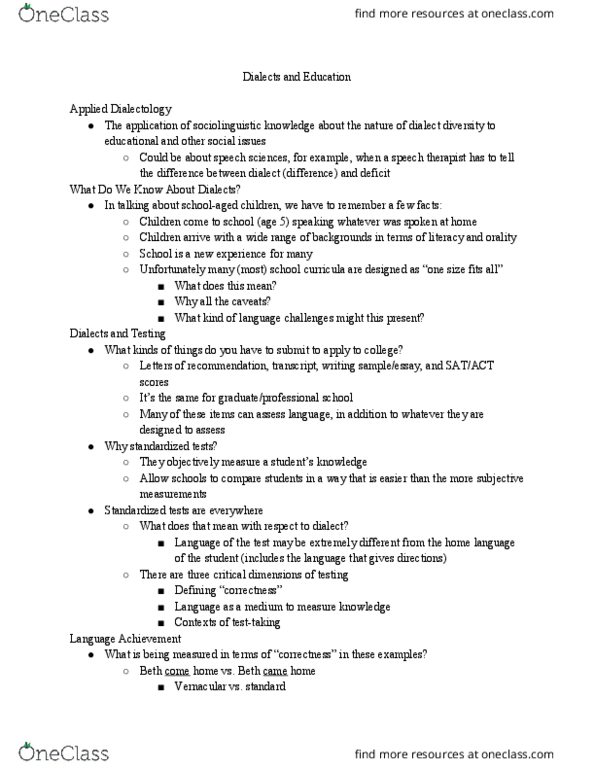 LIN 317 Lecture Notes - Lecture 21: Dialectology thumbnail