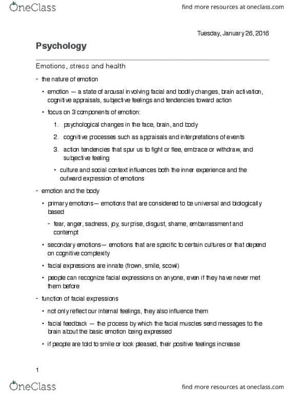 Psychology 1000 Lecture Notes - Lecture 13: Social Emotions, Mirror Neuron, Sympathetic Nervous System thumbnail