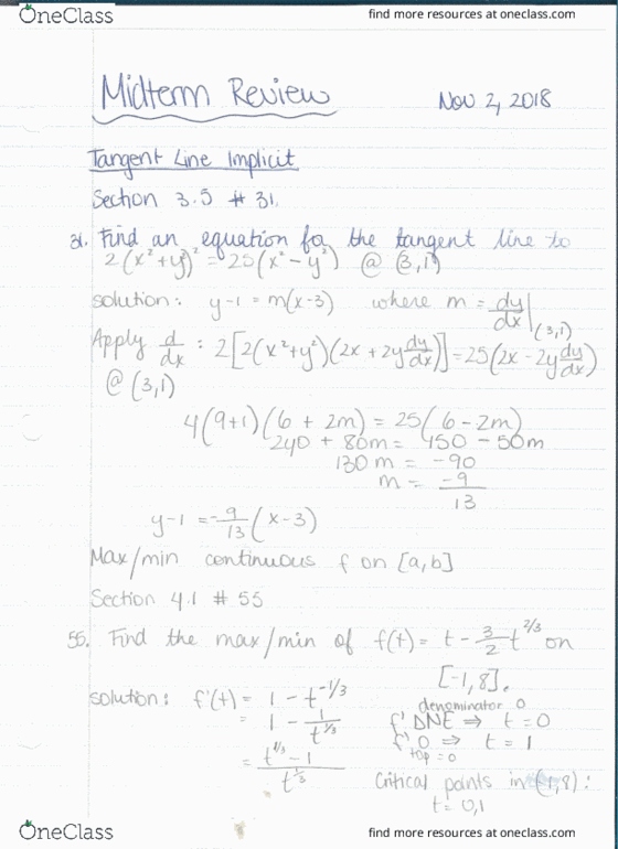 MATH 1000 Lecture Notes - Lecture 26: Tangent cover image