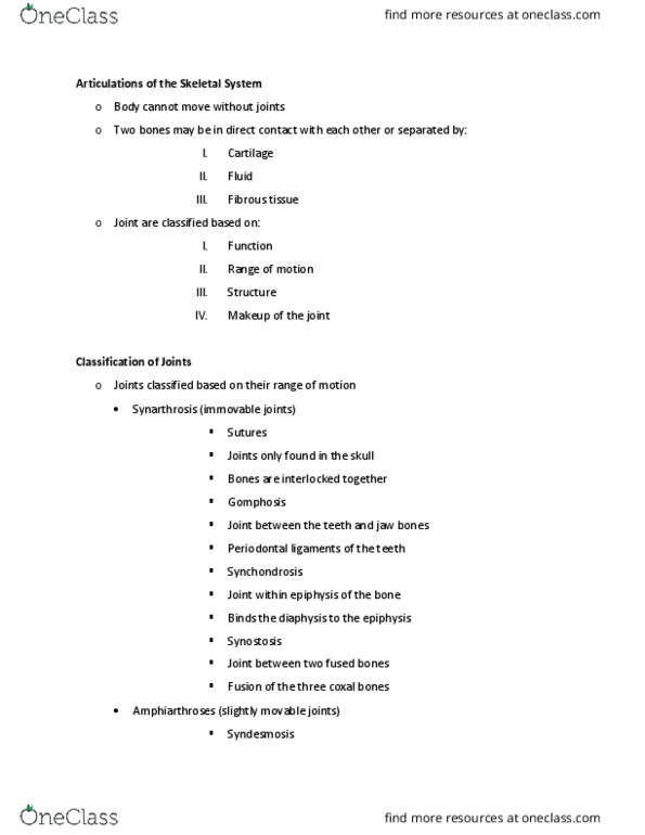 BIOB33H3 Lecture Notes - Lecture 5: Synchondrosis, Fibrous Joint, Connective Tissue thumbnail