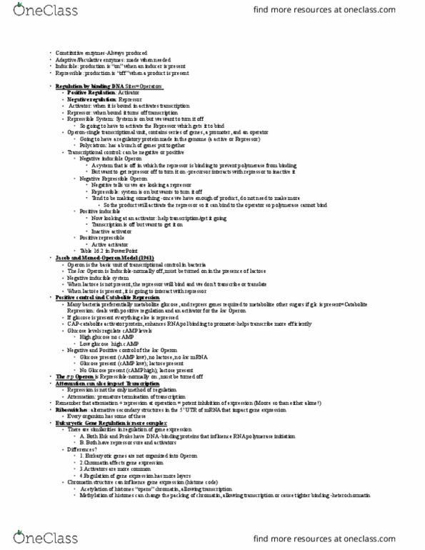 GEN-3000 Lecture Notes - Lecture 12: Histone Code, Operon, Repressor thumbnail