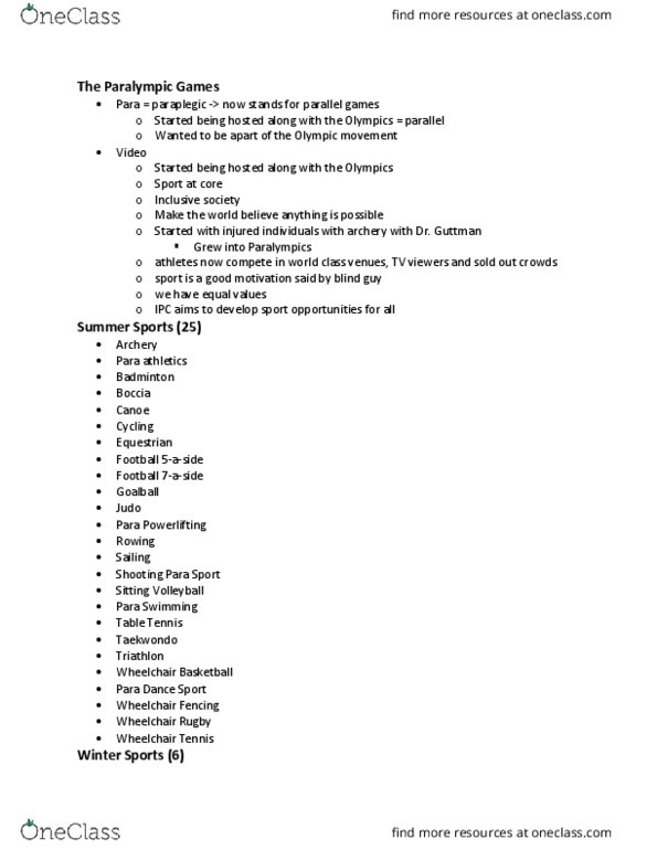 Disability Studies 2023A/B Lecture Notes - Lecture 4: Wheelchair Dancesport, Sitting Volleyball, Disability Studies thumbnail