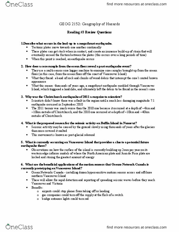 Geography 2152F/G Lecture Notes - Lecture 9: Juan De Fuca Plate, Ocean Networks Canada, Megathrust Earthquake thumbnail