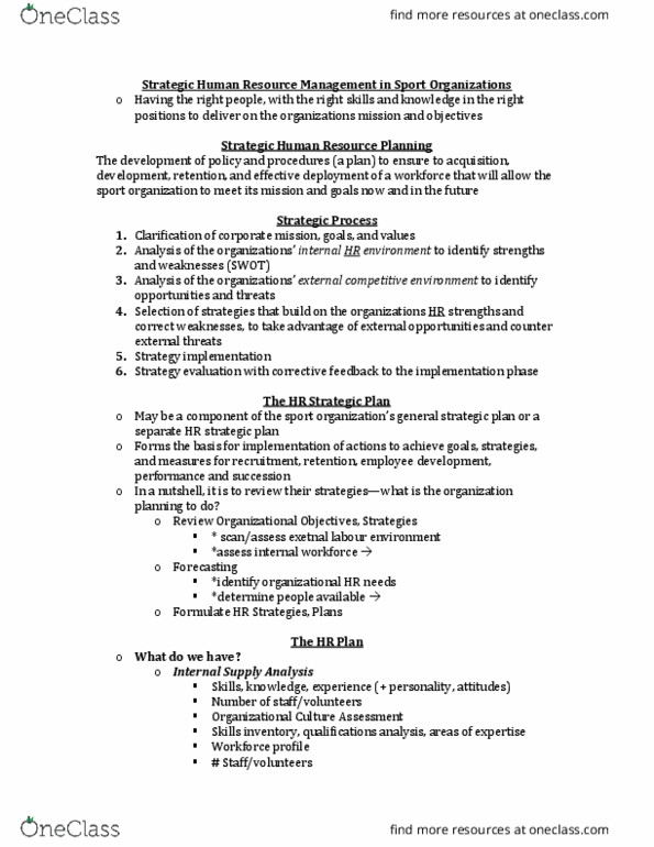 Kinesiology 3398F/G Lecture Notes - Lecture 4: Organizational Culture, Succession Planning, Swot Analysis thumbnail