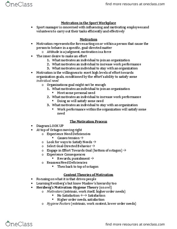 Kinesiology 3398F/G Lecture Notes - Lecture 9: Negative Equity, Job Performance thumbnail