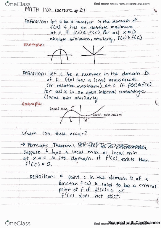 MATH 140 Lecture 24: Fermat's Theorem cover image