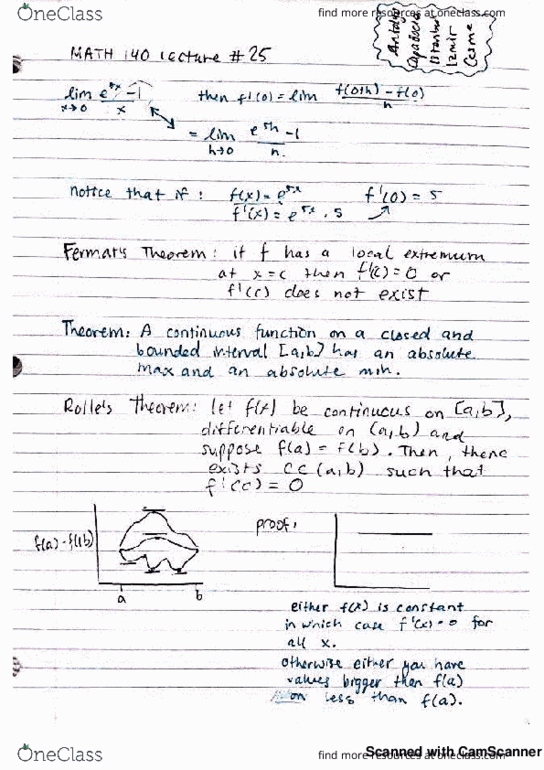 MATH 140 Lecture 25: Mean Value Theorem cover image