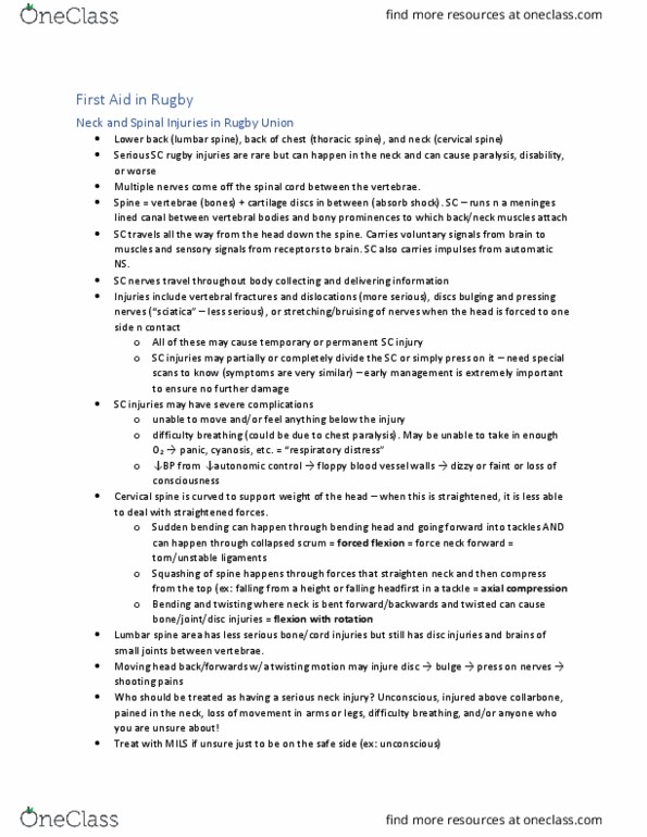 KNES 372 Chapter Notes - Chapter Rugby: Lumbar Vertebrae, Thoracic Vertebrae, Sciatica thumbnail