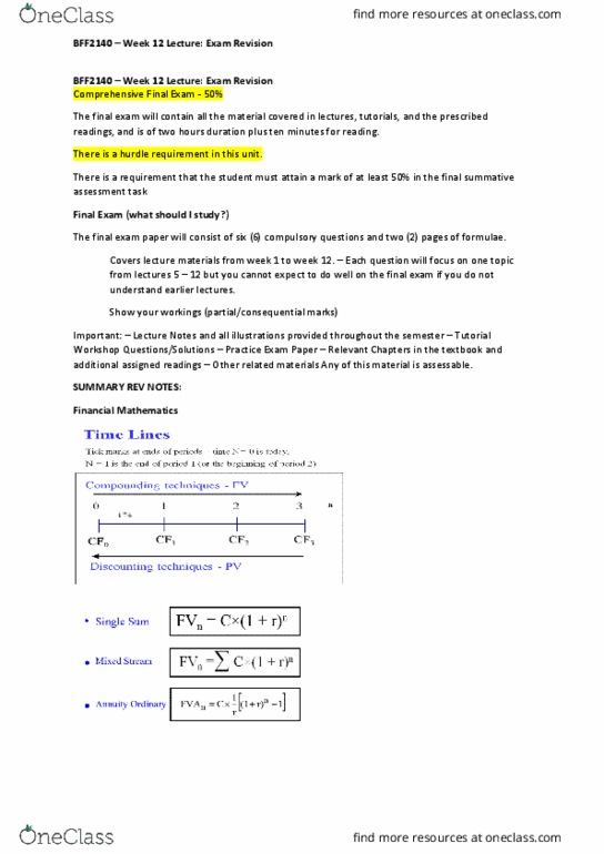 BFF2140 Lecture Notes - Lecture 12: Summative Assessment, Zero-Coupon Bond, Capital Market thumbnail