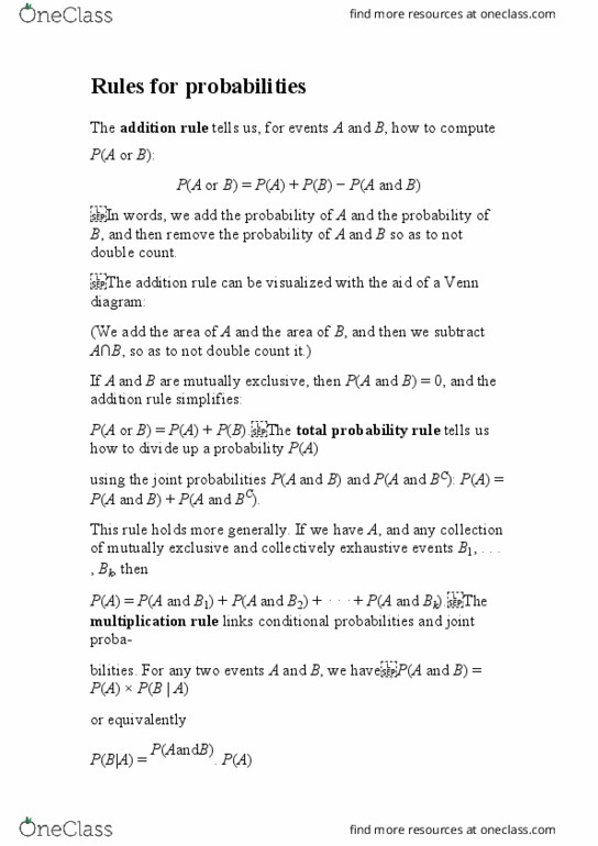 STATS 101B Lecture Notes - Lecture 4: Collectively Exhaustive Events, Venn Diagram thumbnail