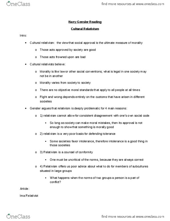 PHI 192 Chapter Notes -Scientific Method, Gensler, Cultural Relativism thumbnail