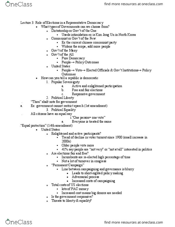 POL 401 Lecture Notes - Lecture 3: Kim Jong-Un, Communist Party Of China, Fourteenth Amendment To The United States Constitution thumbnail