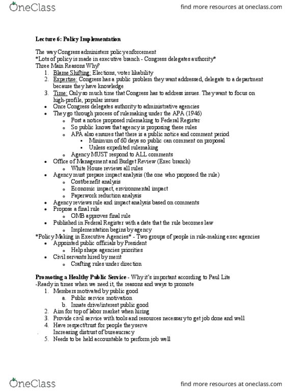 POL 321 Lecture Notes - Lecture 6: Federal Register, Red Tape, Rulemaking thumbnail