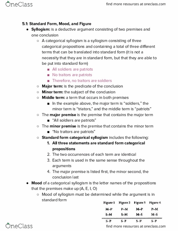 PHIL 1102 Chapter Notes - Chapter 5.1: Middle Term, Syllogism, Deductive Reasoning thumbnail