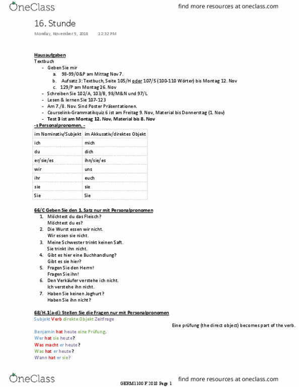 GERM 1100 Lecture Notes - Lecture 16: Heute, Vater Percussion, Rouladen thumbnail