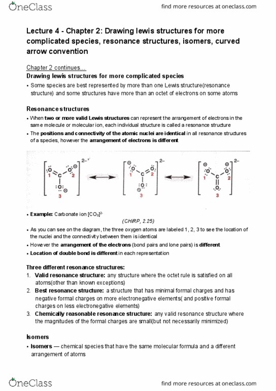 CHEM 121 Lecture Notes - Lecture 4: Octet Rule, Lewis Structure, Chemical Formula cover image