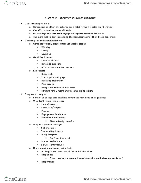 NURS 1110 Lecture Notes - Lecture 11: Substance Abuse, Problem Gambling, Behavioral Addiction thumbnail