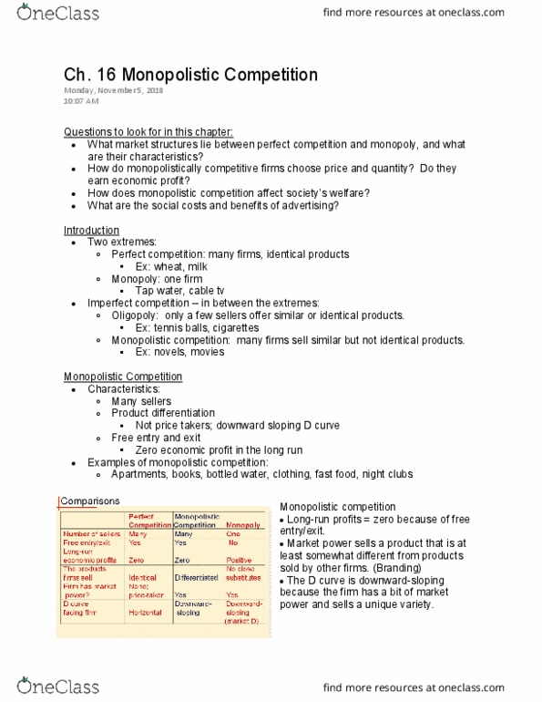 ECON 2010 Lecture Notes - Lecture 31: Cable Television, Imperfect Competition, Perfect Competition cover image