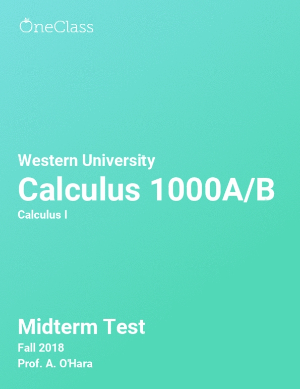 Calculus 1000A/B Study Guide - Fall 2018, Comprehensive Midterm Notes ...