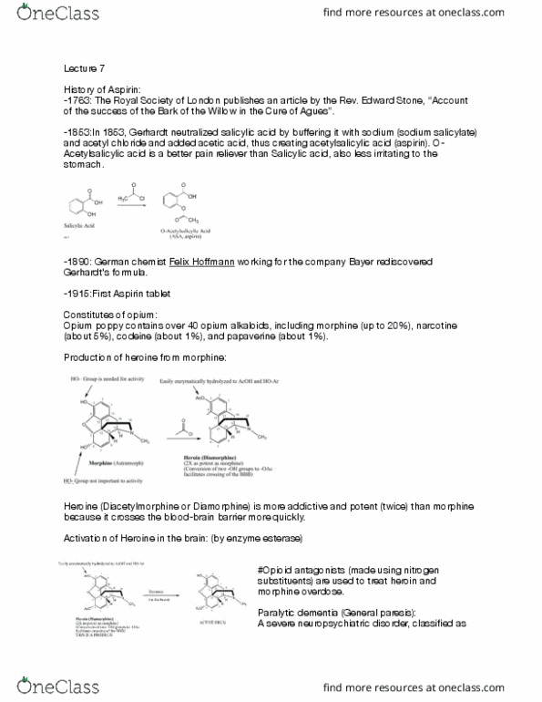 BIOL 1010 Lecture Notes - Lecture 7: Sodium Salicylate, Papaver Somniferum, Acetyl Chloride thumbnail