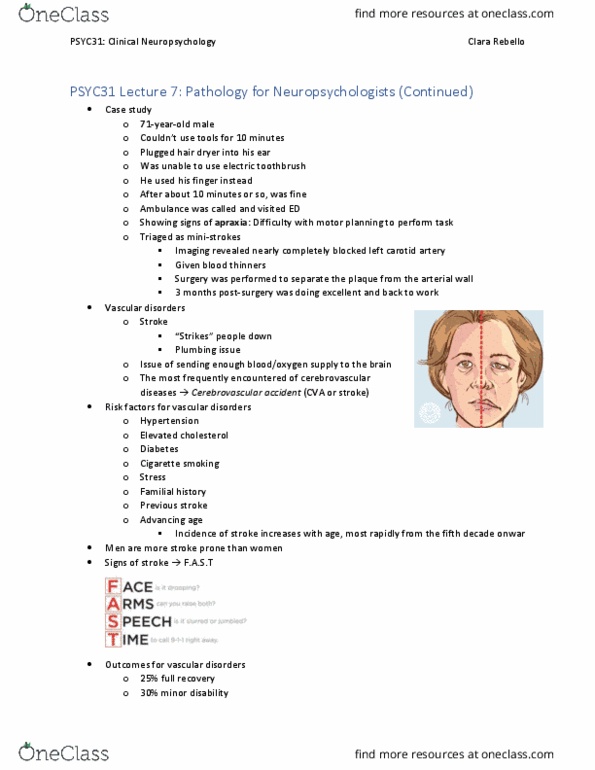 PSYC31H3 Lecture Notes - Lecture 7: Vascular Disease, Hair Dryer, Cerebrovascular Disease thumbnail