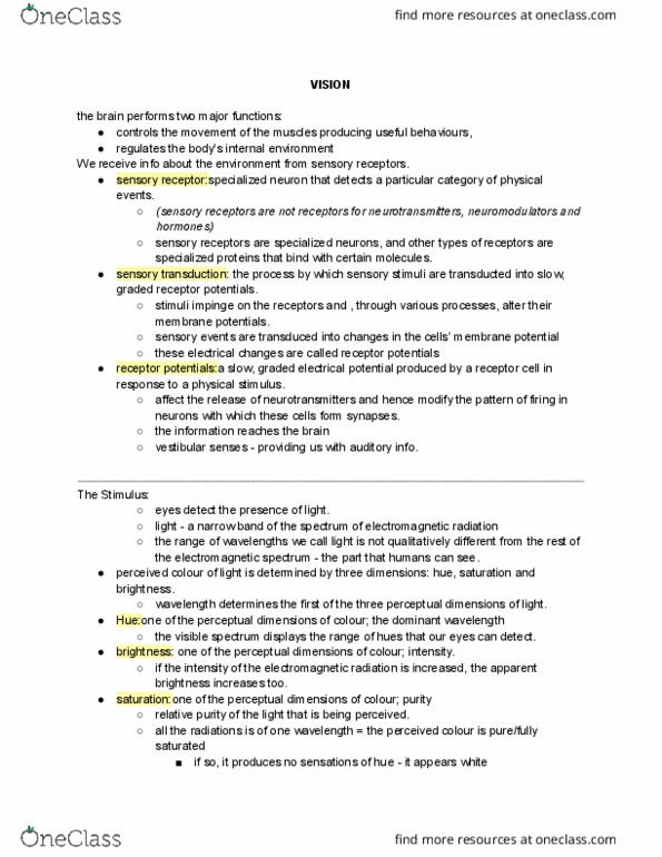 PSYCH261 Chapter Notes - Chapter 6: Sensory Neuron, Dominant Wavelength, Color Vision thumbnail