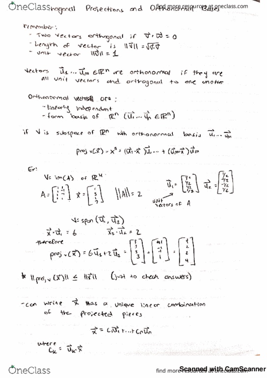 MATH 254 Lecture 12: 5.1 Orthogonal Projections and Orthonormal Bases thumbnail